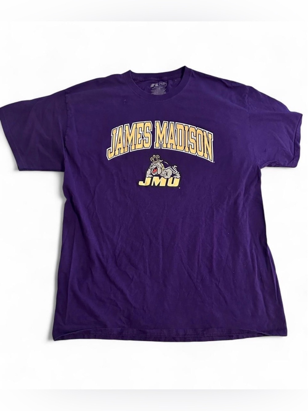Russell Athletic Purple James Madison JMU Short Sleeve Tee with Gold Graphic